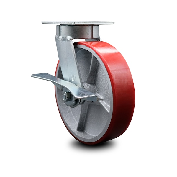 8 Inch Kingpinless Red Poly on Steel Wheel Swivel Caster with Brake SCC